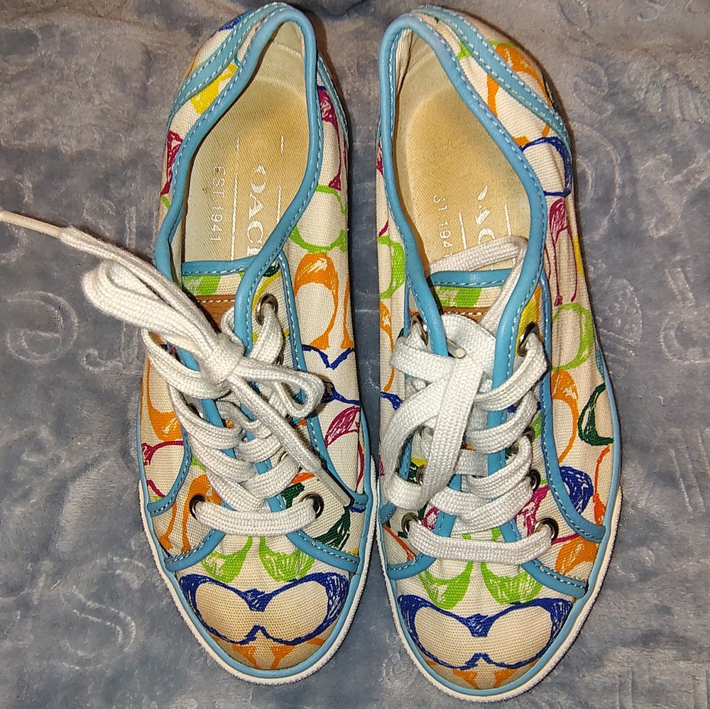 Coach Women's Size 5.5 Multi Colored Signature Logo Sneakers
